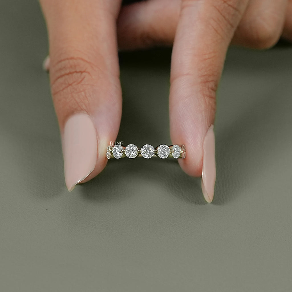 Round Lab Diamond Half Eternity Wedding Band