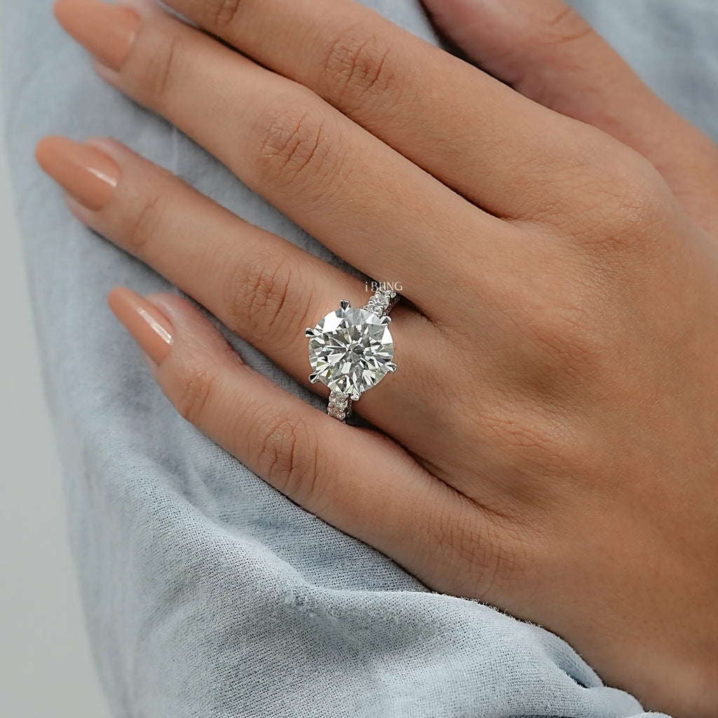 Round Lab Diamond Solitaire Pave Engagement Ring