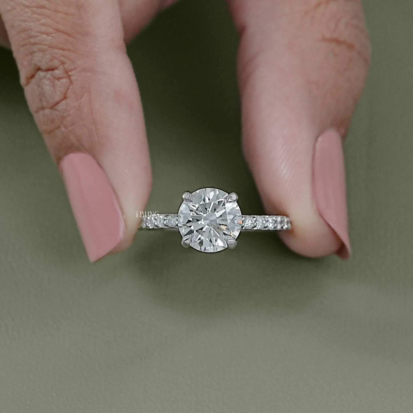 Round Cut Lab Grown Diamond Solitaire Accent Ring