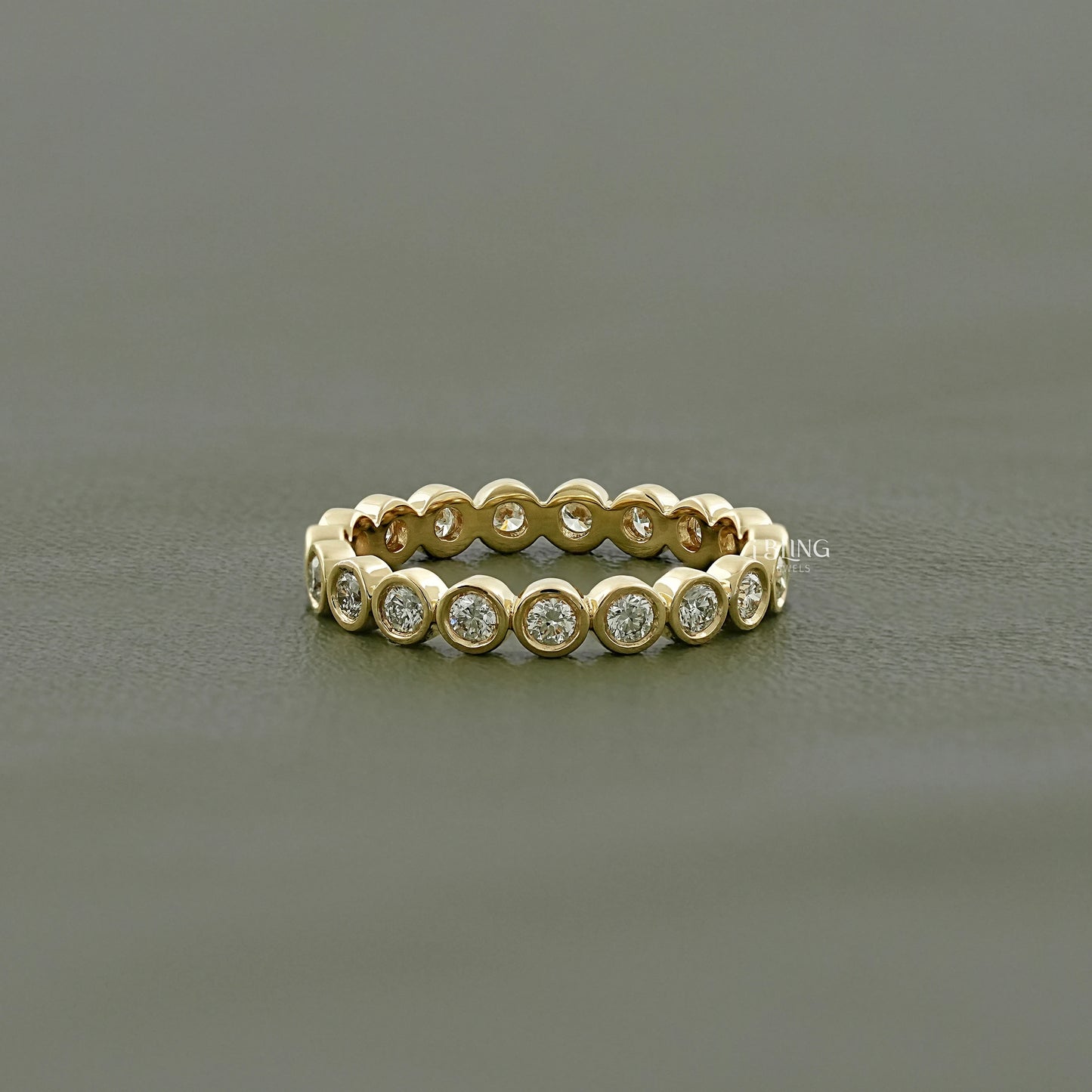 Round Bezel Set Lab Grown Diamond Wedding Band Full Eternity