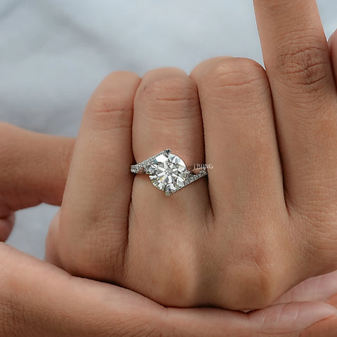 Round Cut Diamond Bypass Accent Engagement Ring