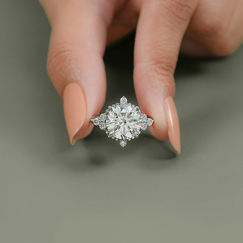 Round Cut Diamond Beads Engagement Ring