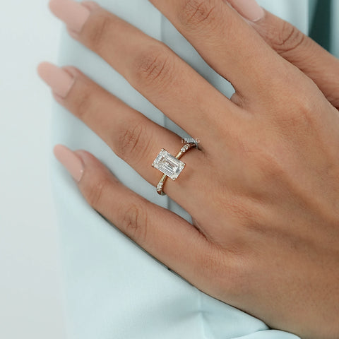 Emerald Cut Lab Grown Diamond Solitaire Accent Ring