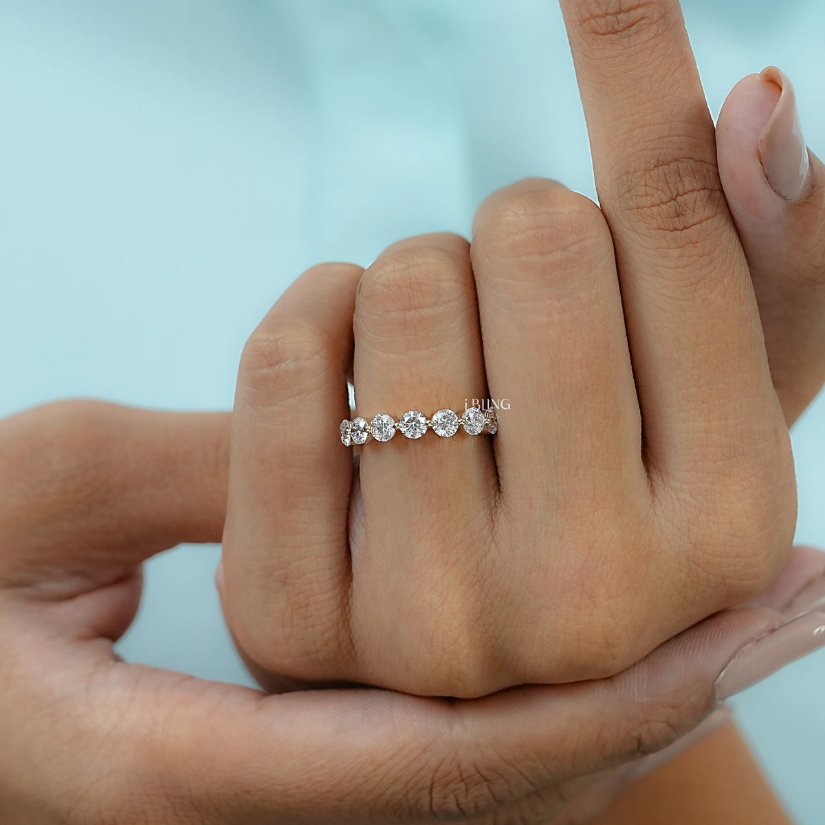Round Lab Diamond Half Eternity Wedding Band Band