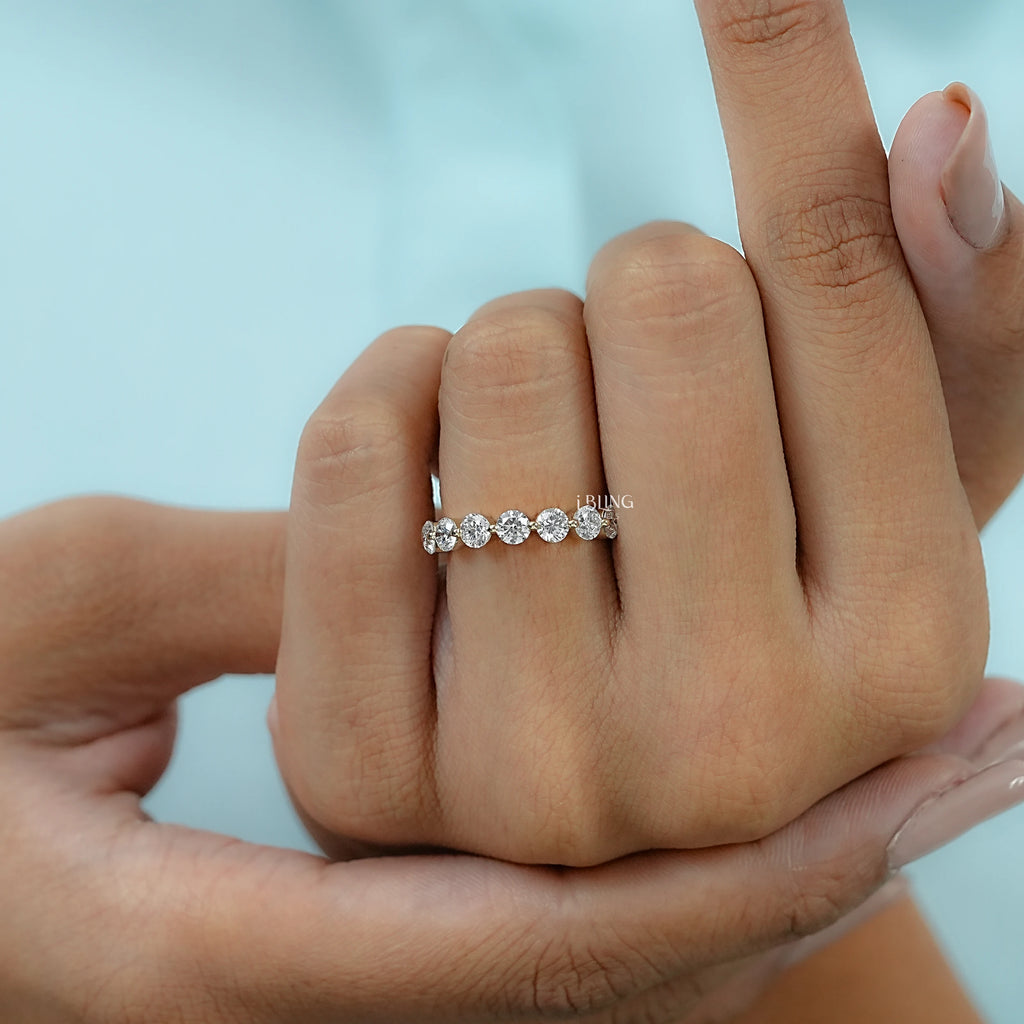Round Lab Diamond Half Eternity Wedding Band