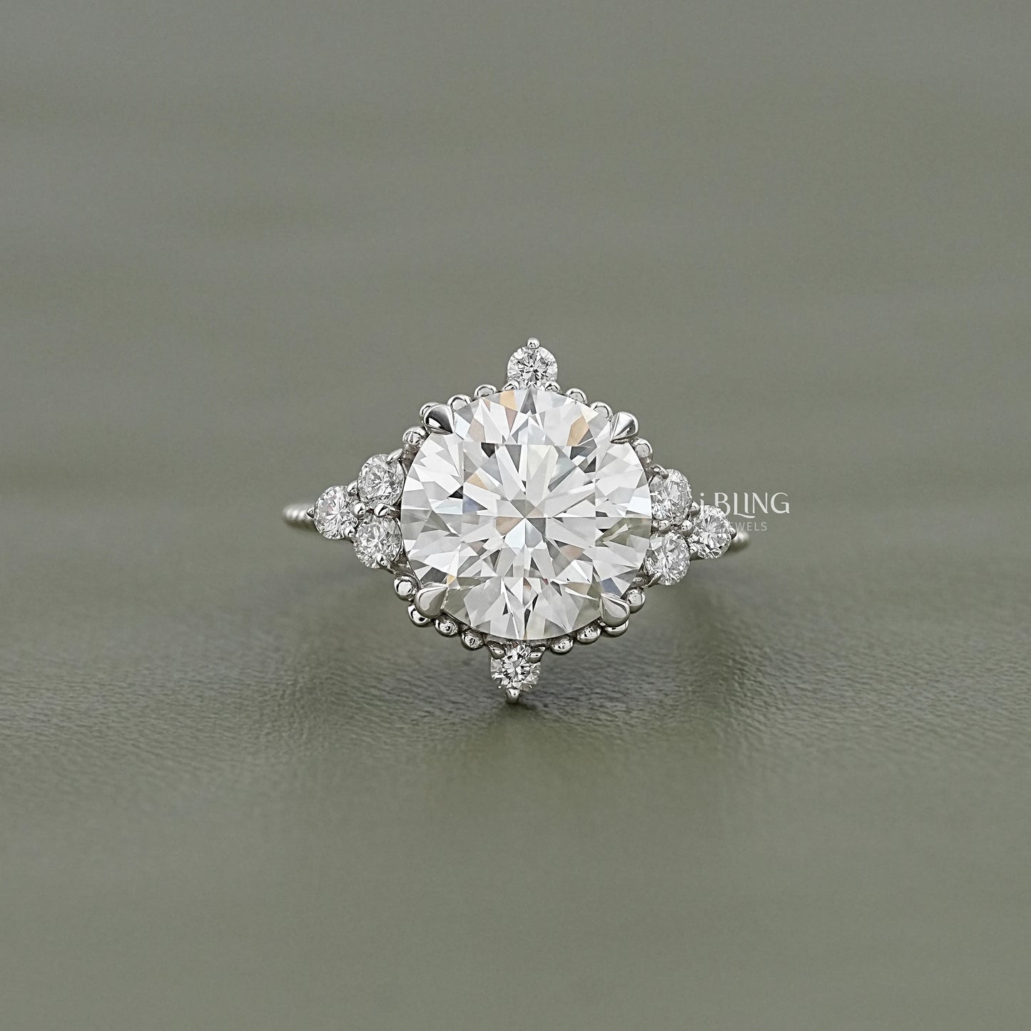 Round Cut Diamond Beads Engagement Ring Side Stone