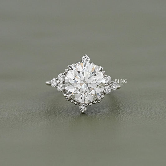 Round Cut Diamond Beads Engagement Ring Side Stone