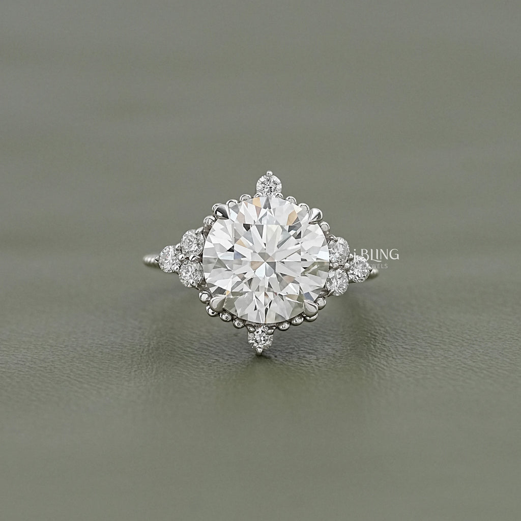 Round Cut Diamond Beads Engagement Ring