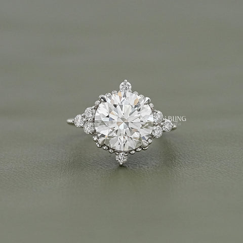 Round Cut Diamond Beads Engagement Ring