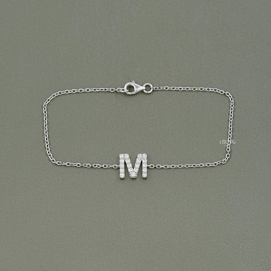 Round Cut Lab Grown Diamond M Letter Necklace Chain Bracelet