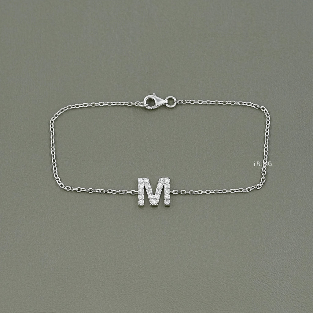 Round Cut Lab Grown Diamond M Letter Necklace
