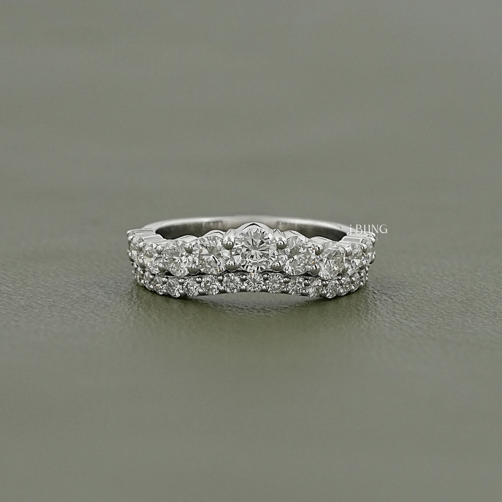 Round Cut Lab Diamond Curved Wedding Band