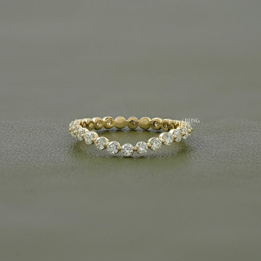 Round Cut Lab Diamond Curved Wedding Band Band