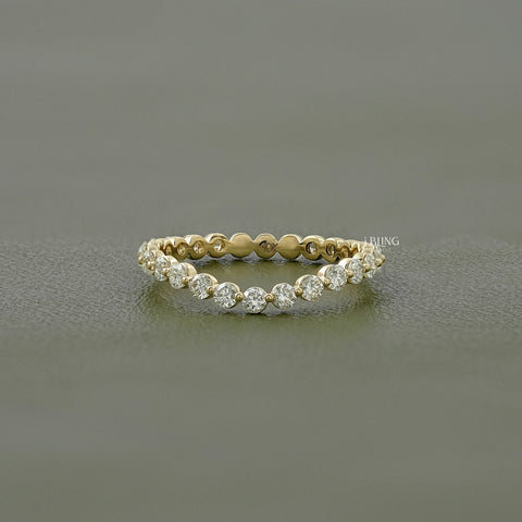 Round Cut Lab Diamond Curved Wedding Band