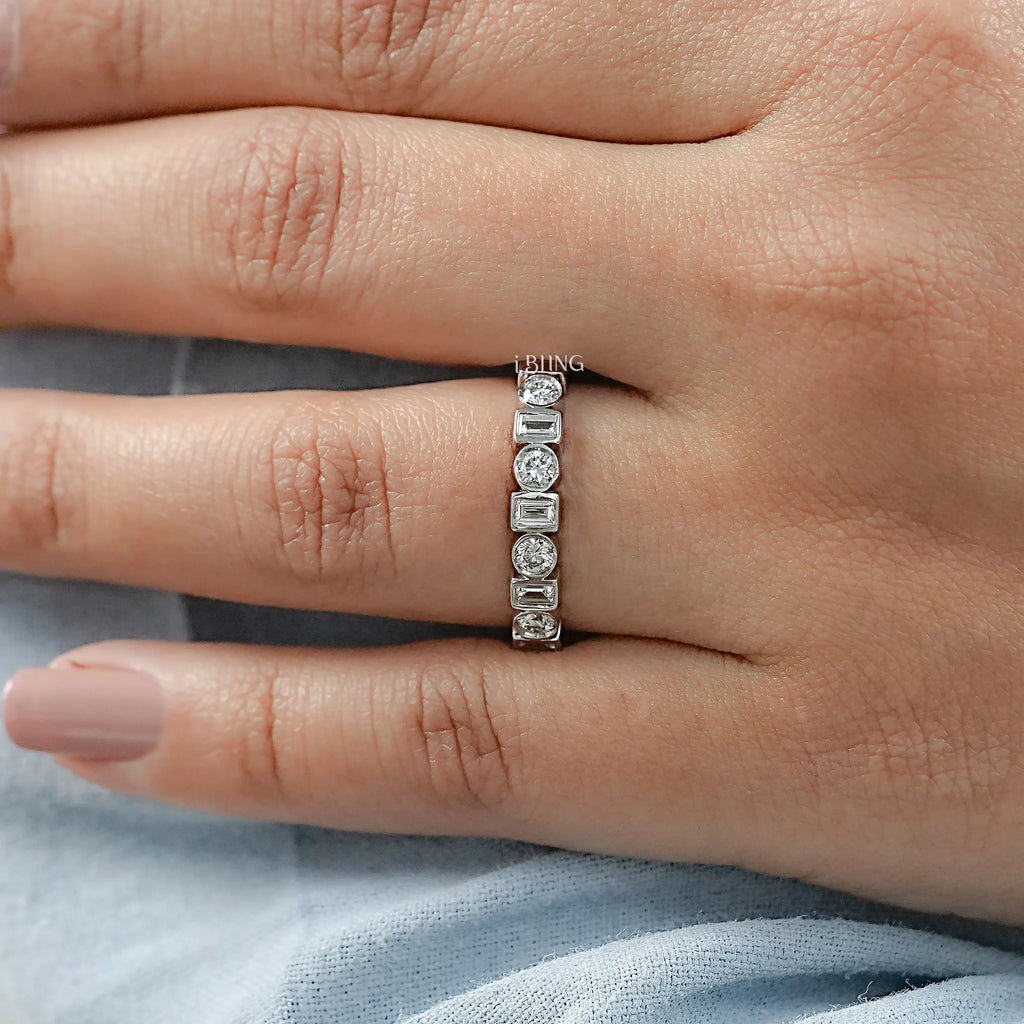 Round & Baguette Diamond Bezel Set Alternative Band