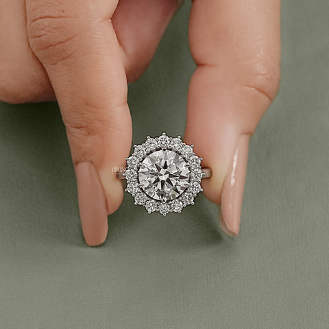 Round Cut Lab Diamond  Halo Engagement Ring