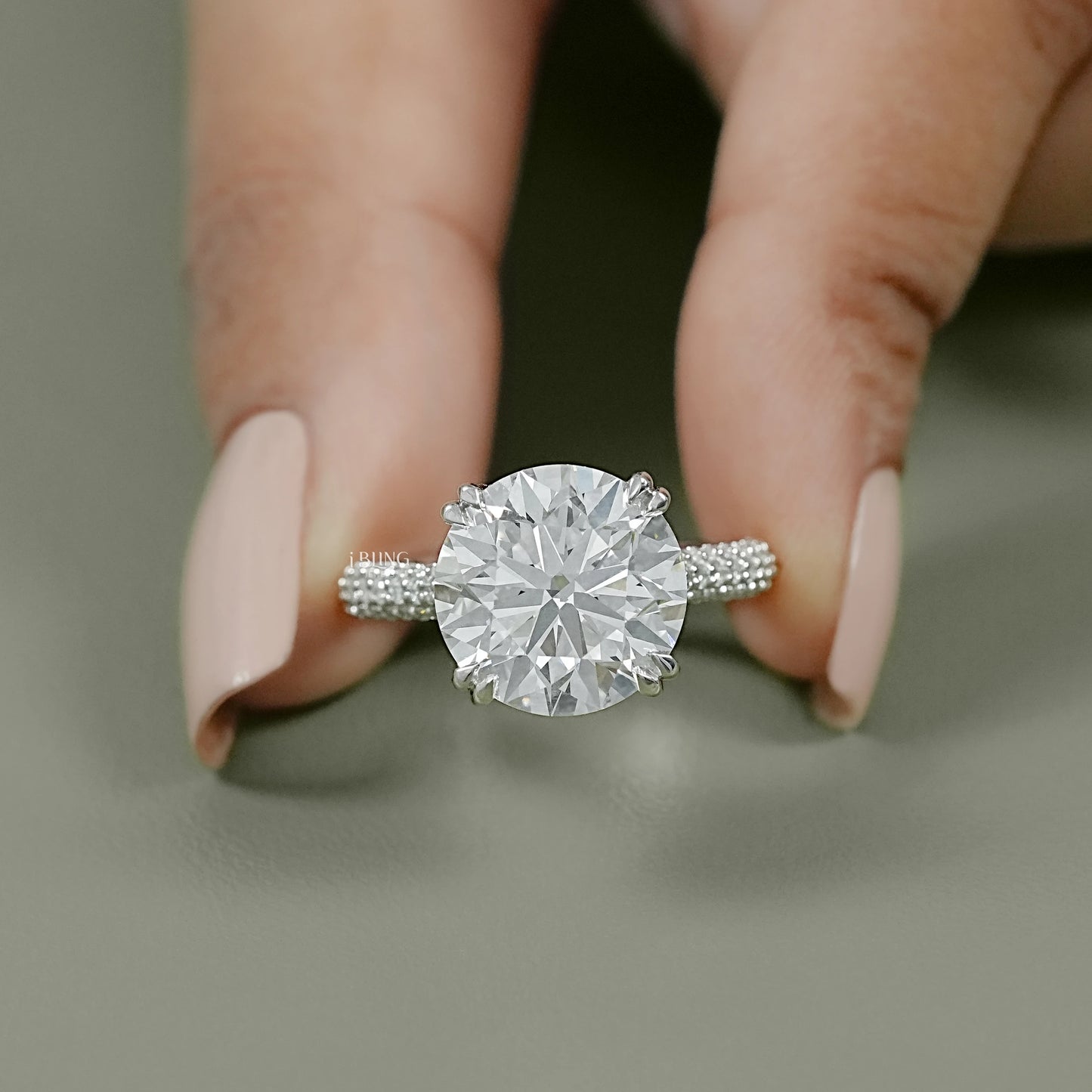 Round Cut Hidden Halo Pave Engagement Ring Halo Ring
