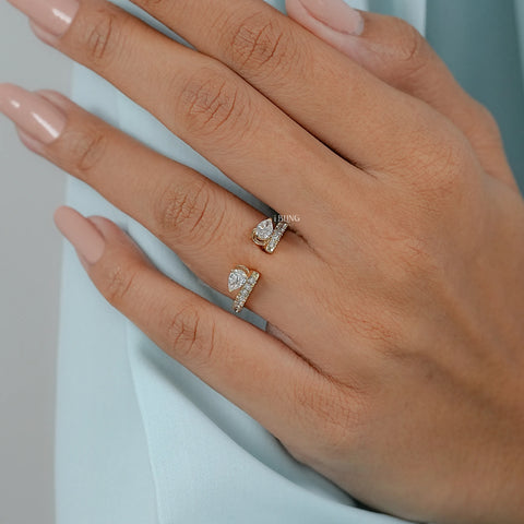Pear Cut Lab Grown Diamond Open Cuff Wedding Band