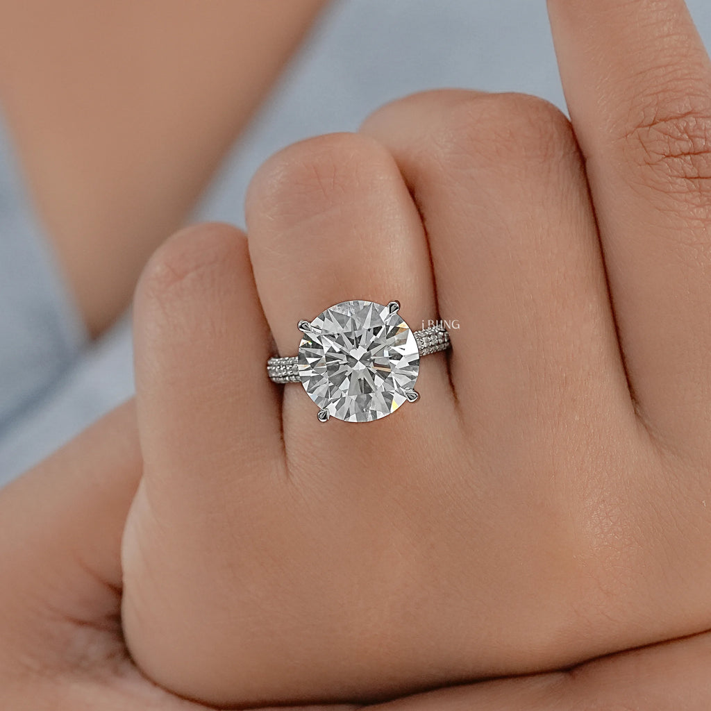 Round Lab Diamond Pave Engagement Ring