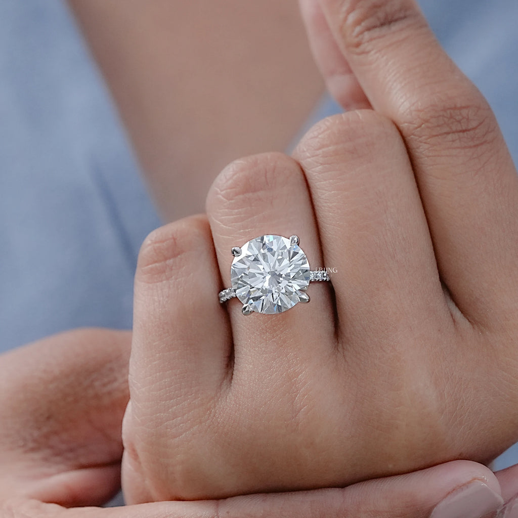 Round Cut Lab Diamond Solitaire Ring With Pavé Band