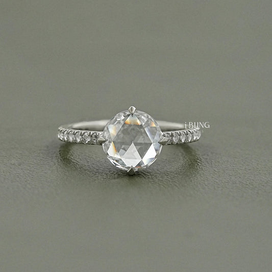 Hidden Halo Rose Cut Round Diamond Accent Ring Solitaire Accent Ring