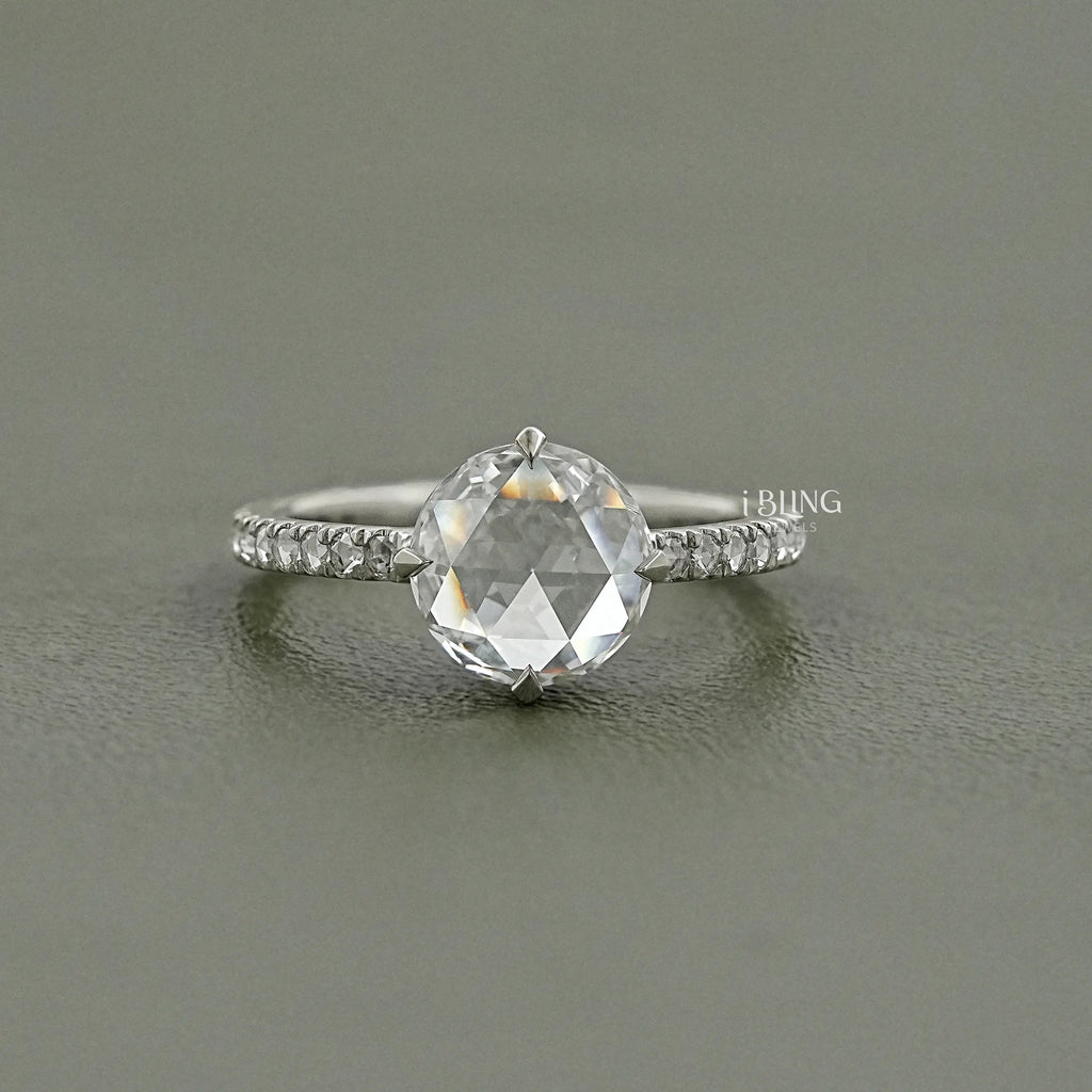 Hidden Halo Rose Cut Round Diamond Accent Ring