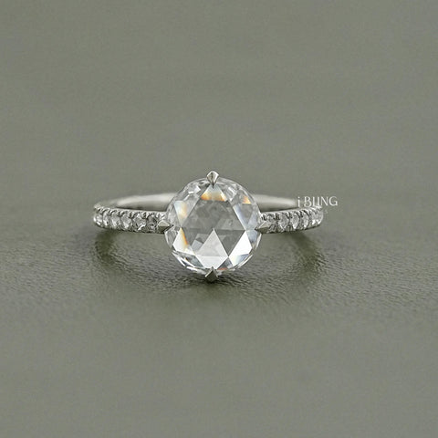 Hidden Halo Rose Cut Round Diamond Accent Ring