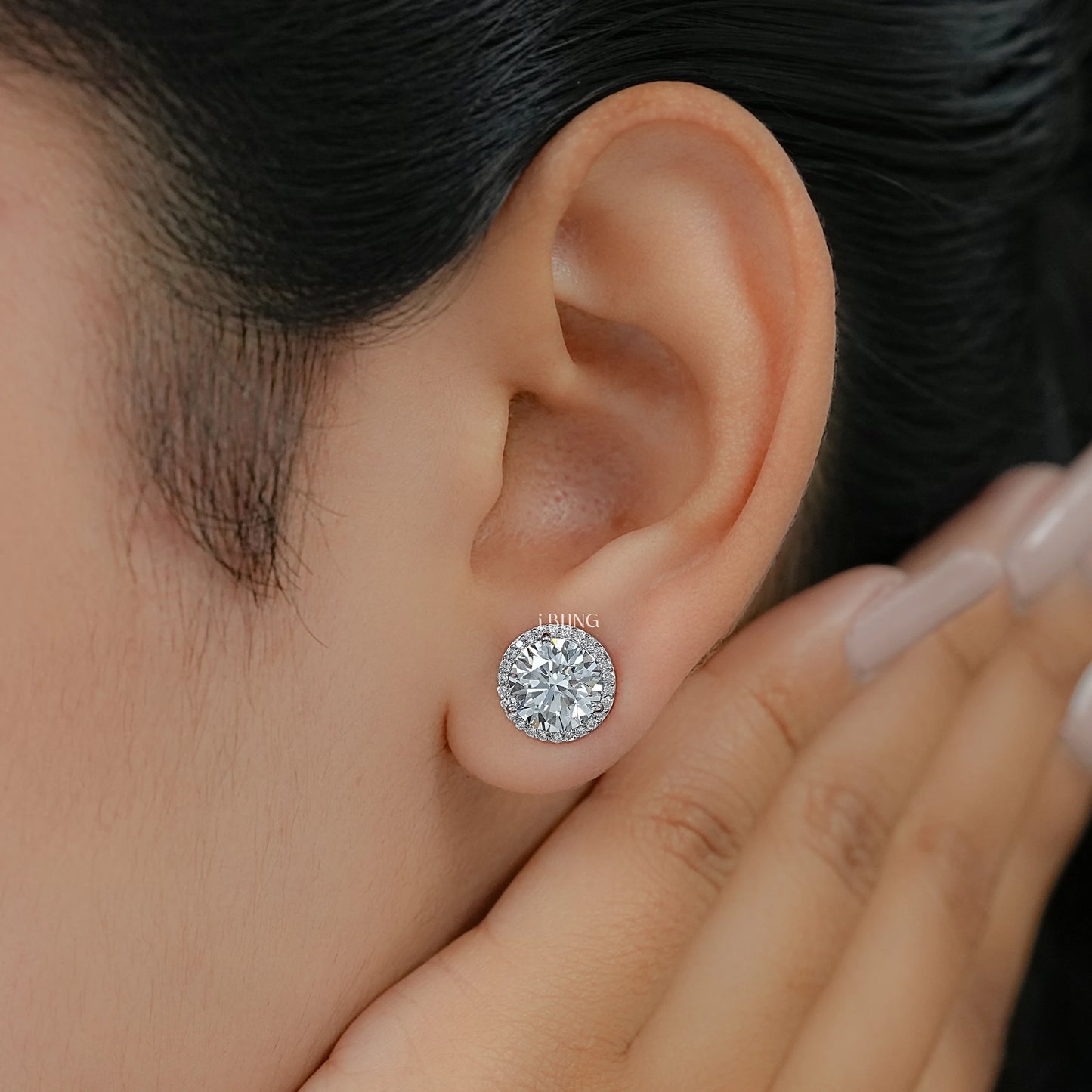 Round Cut Lab Diamond Halo Stud Earrings Stud