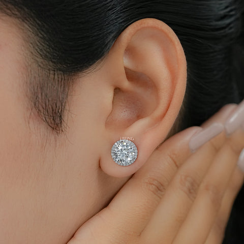 Round Cut Lab Diamond Halo Stud Earrings