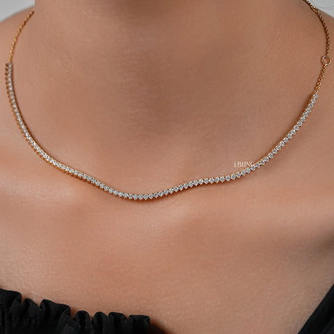 Round Cut Diamond Tennis Chain Necklace