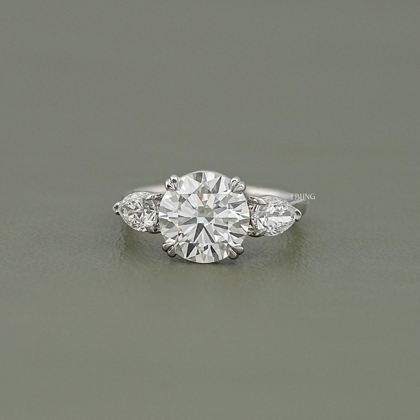 Three Stone Round Diamond Engagement Ring Solitaire Ring