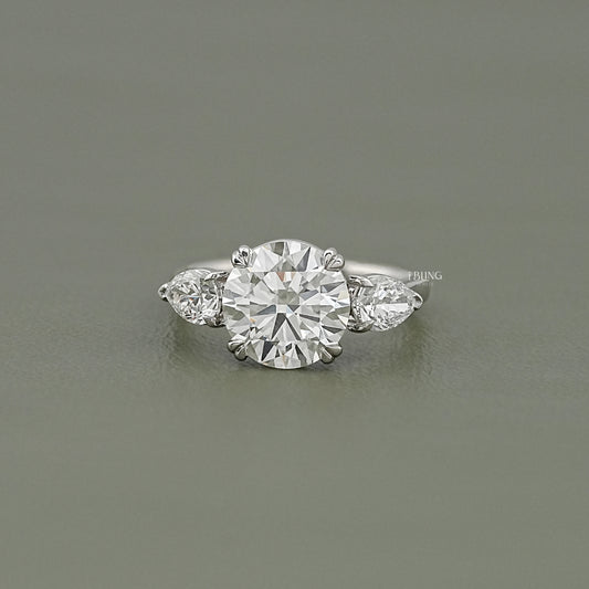 Three Stone Round Diamond Engagement Ring Solitaire Ring