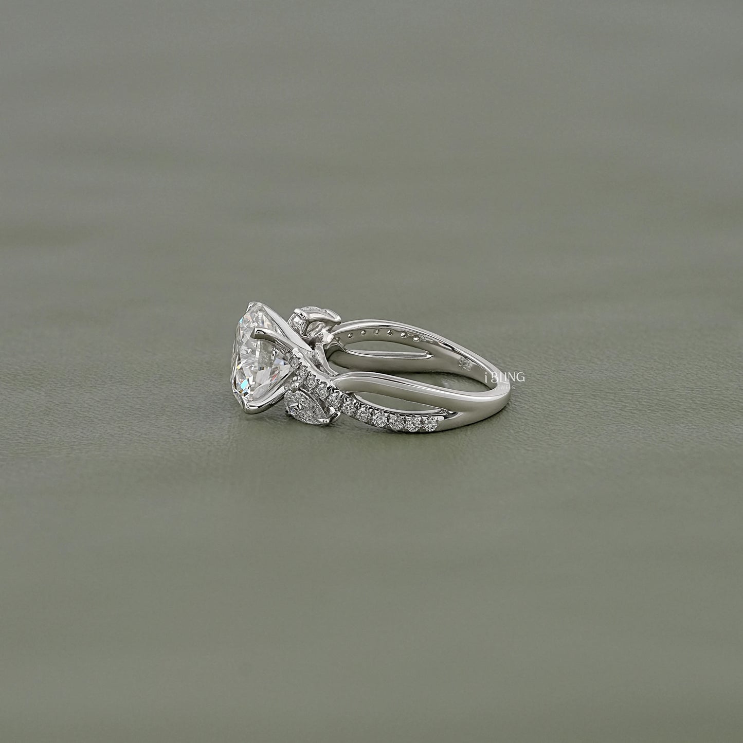 Round Cut Three Stone Twisted Accent Ring Solitaire Accent Ring