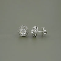 Round Rose Cut Diamond Halo Stud Earrings