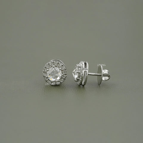 Round Rose Cut Diamond Halo Stud Earrings