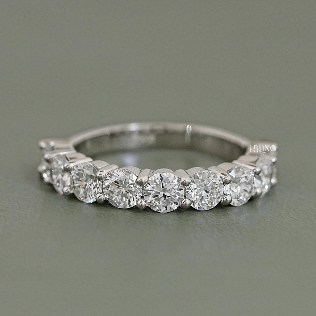 Round Cut Lab Grown Diamond Half Eternity Wedding Band