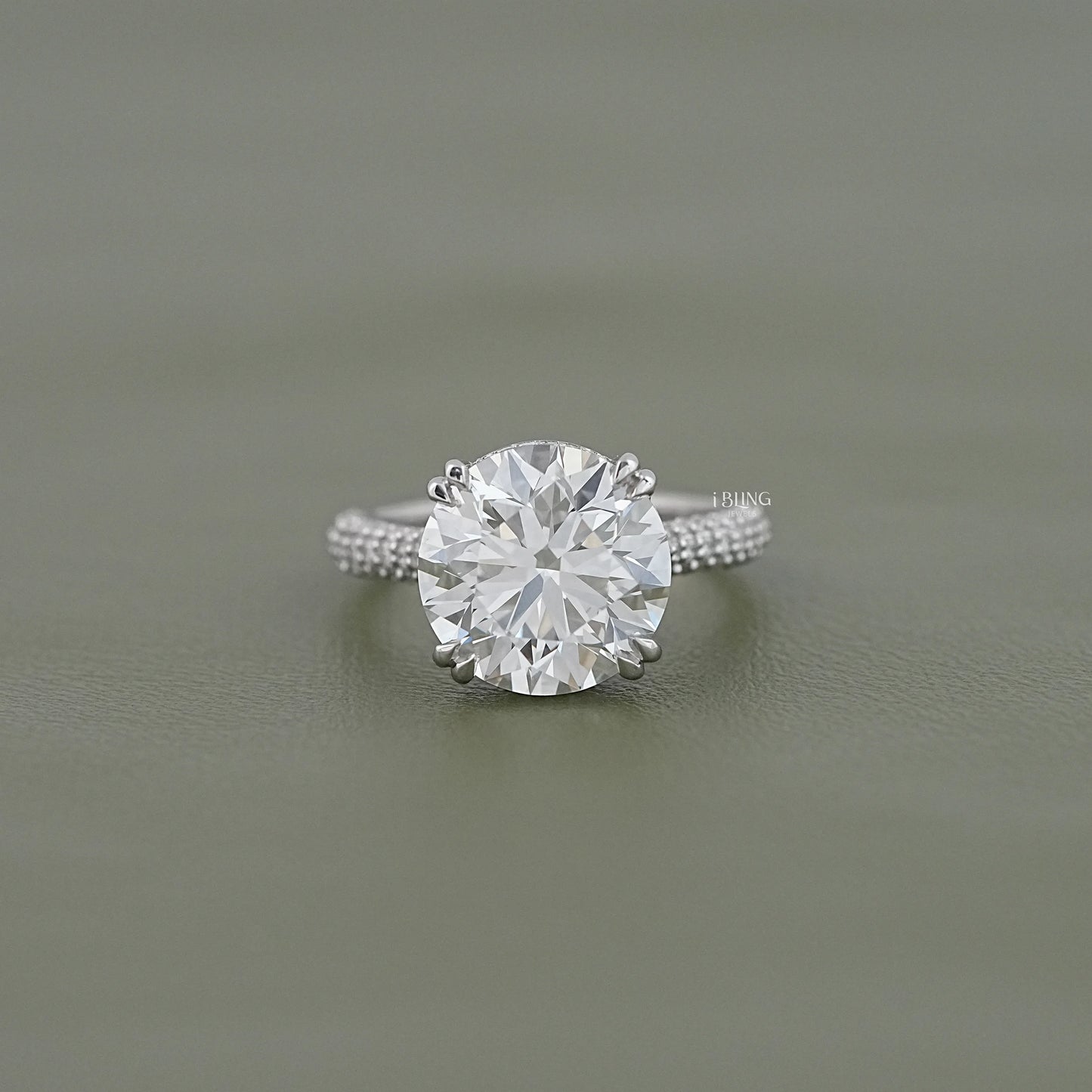 Round Cut Hidden Halo Pave Engagement Ring Halo Ring