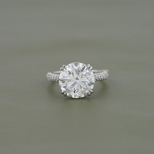 Round Cut Hidden Halo Pave Engagement Ring Halo Ring