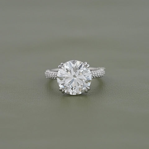 Round Cut Hidden Halo Pave Engagement Ring