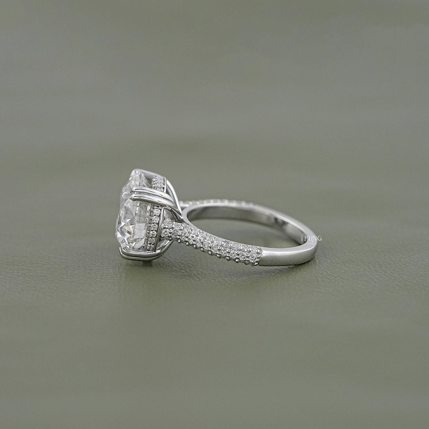 Round Cut Hidden Halo Pave Engagement Ring Halo Ring