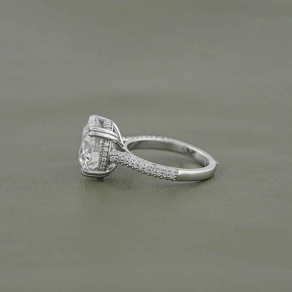 Round Cut Hidden Halo Pave Engagement Ring