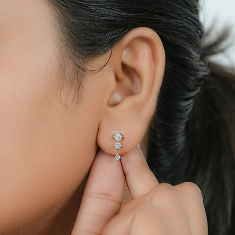 Round Cut Lab Diamond Three Stone Dangle Drop Earring