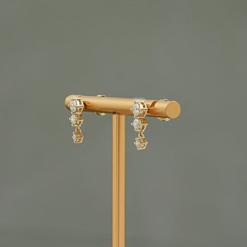 Round Cut Lab Diamond Three Stone Dangle Drop Earring
