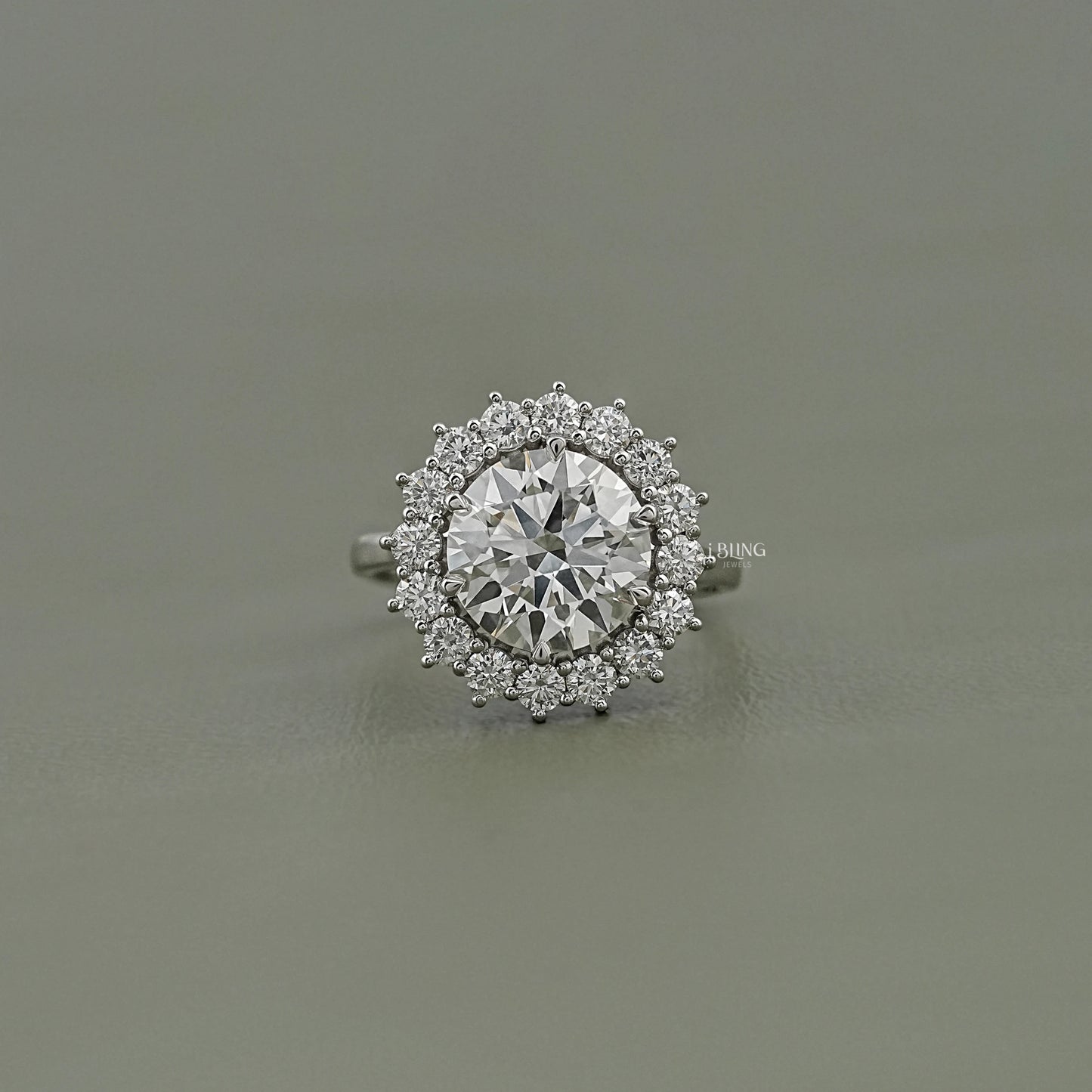 Round Cut Lab Diamond Halo Engagement Ring Solitaire Ring