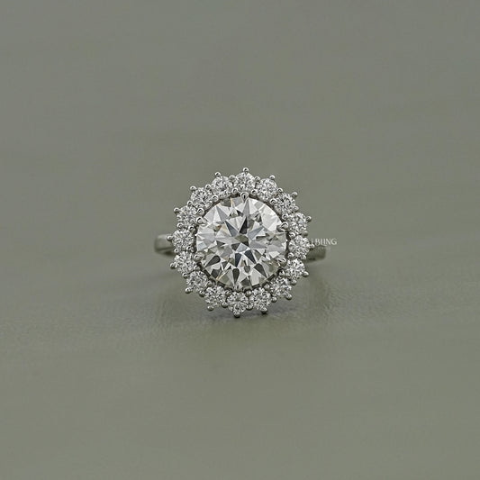 Round Cut Lab Diamond Halo Engagement Ring Solitaire Ring