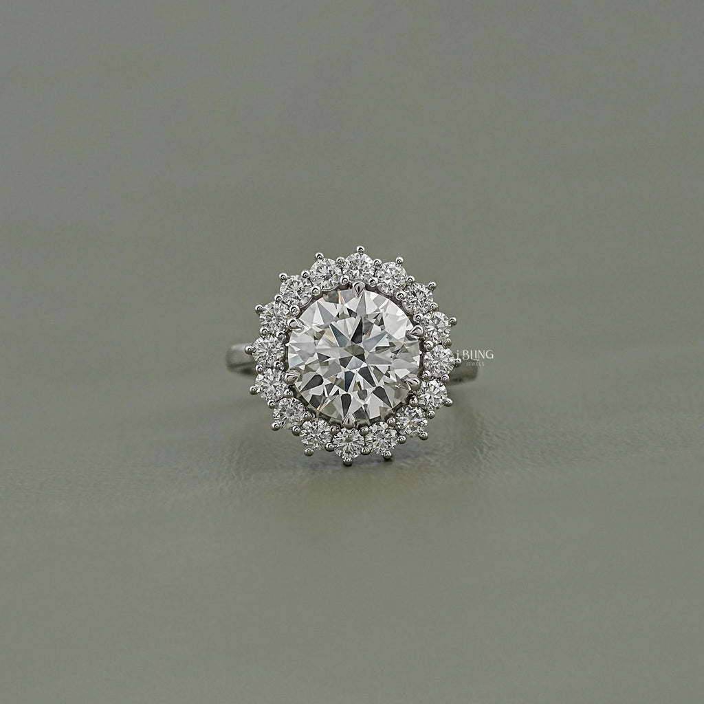 Round Cut Lab Diamond  Halo Engagement Ring