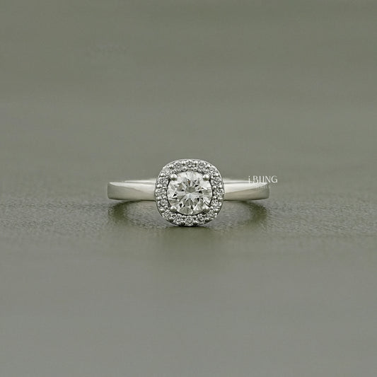 Round Cut Lab Diamond Solitaire Halo Engagement Ring