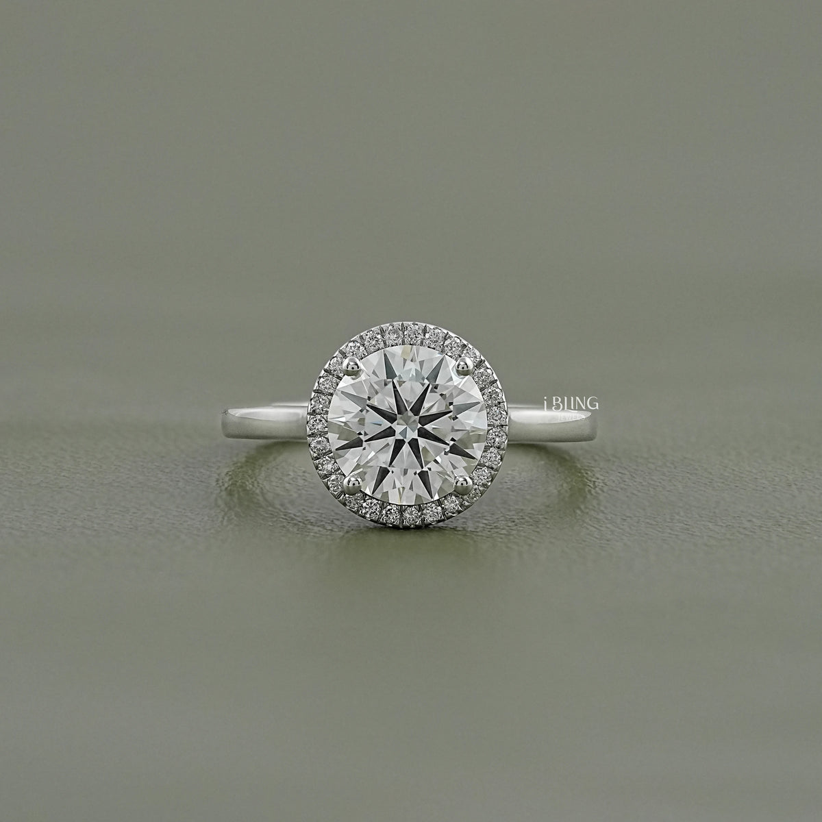 Round Cut Lab Diamond Halo Engagement Ring Solitaire Ring