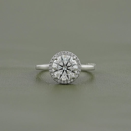 Round Cut Lab Diamond Halo Engagement Ring Solitaire Ring
