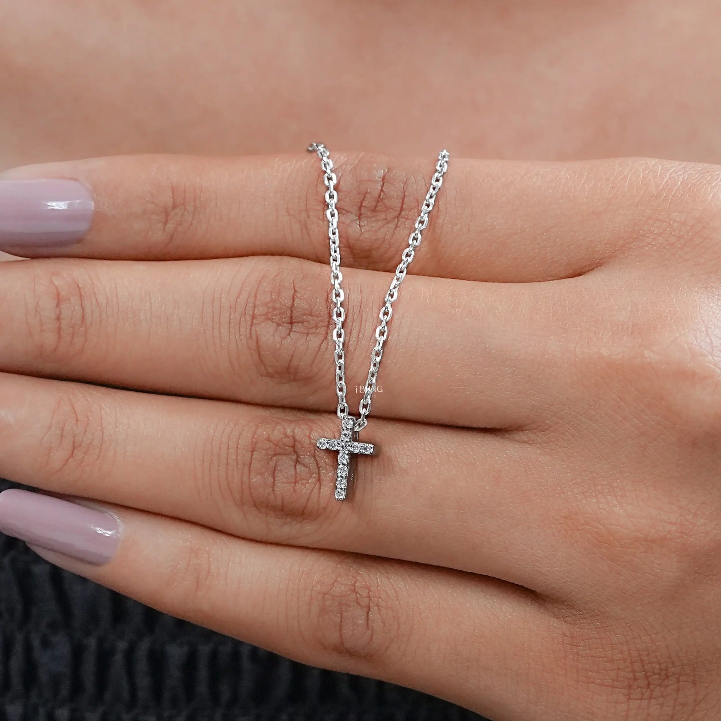 Round Lab Diamond Cross Pendant